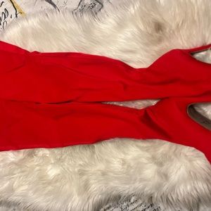 Red over the knee spandex boots